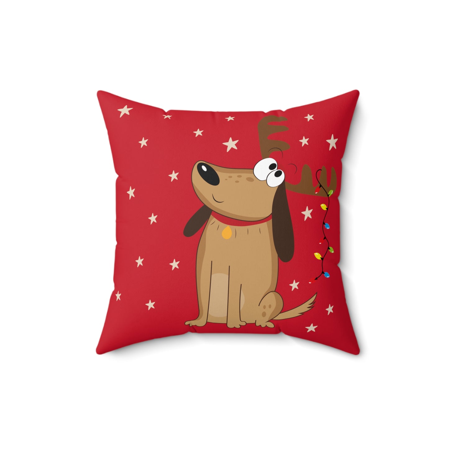 Faux Suede Square Pillow with Holiday Reindeer Dog with decorations and stars