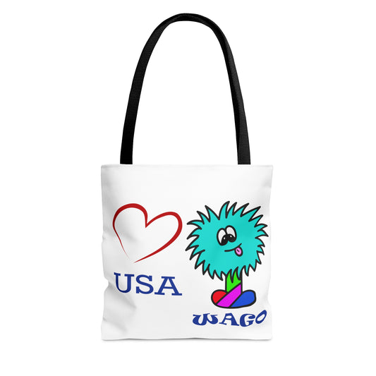 Copy of Tote Bag, Fun WAGO Cartoon Design with Red Heart Love USA