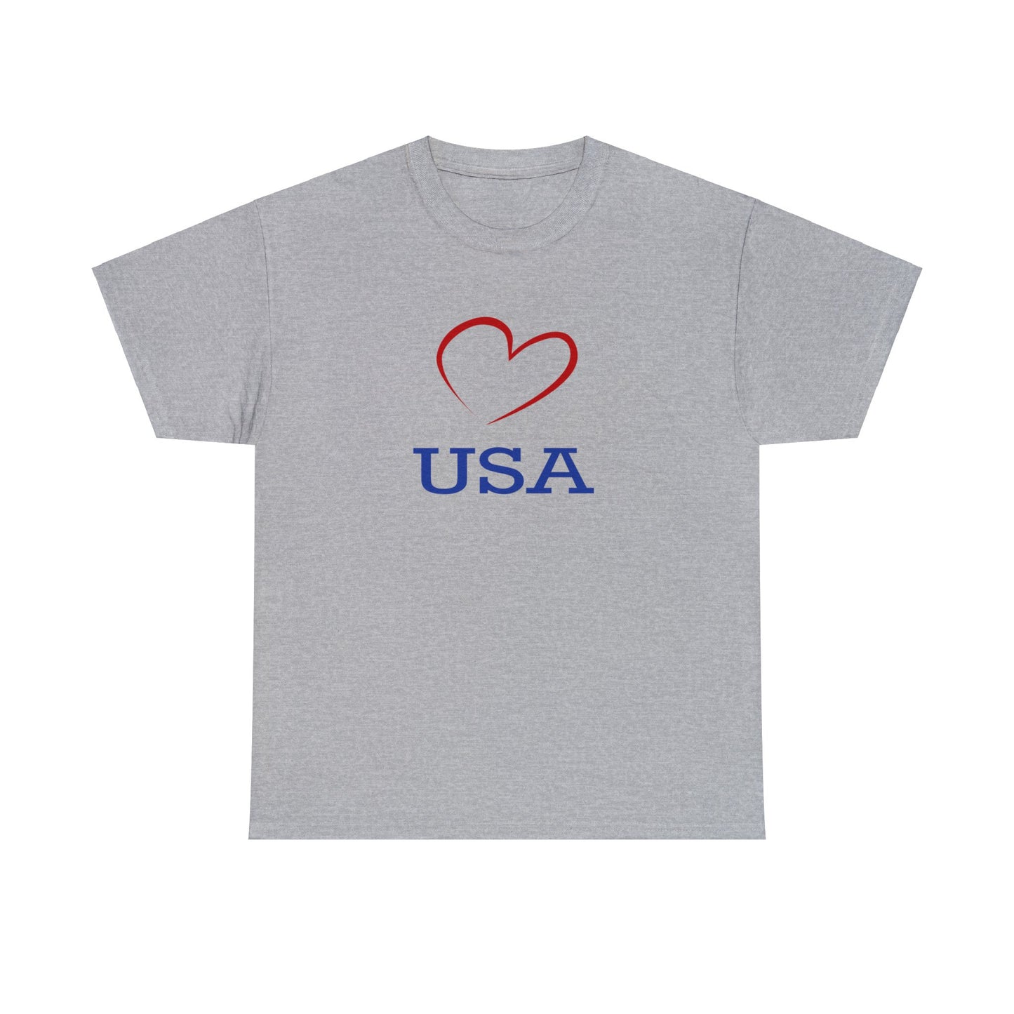 Unisex Heavy Cotton Tee with Red Heart and I Love USA Design