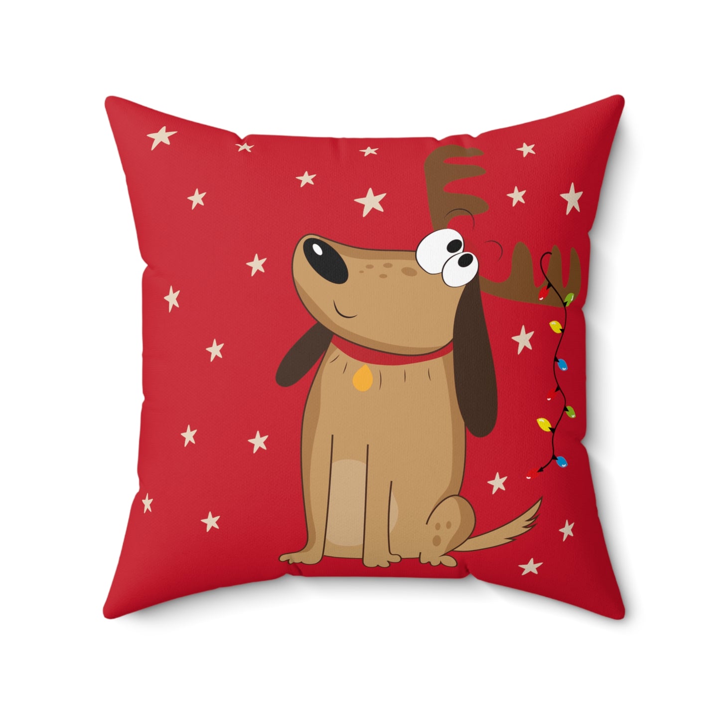 Faux Suede Square Pillow with Holiday Reindeer Dog with decorations and stars