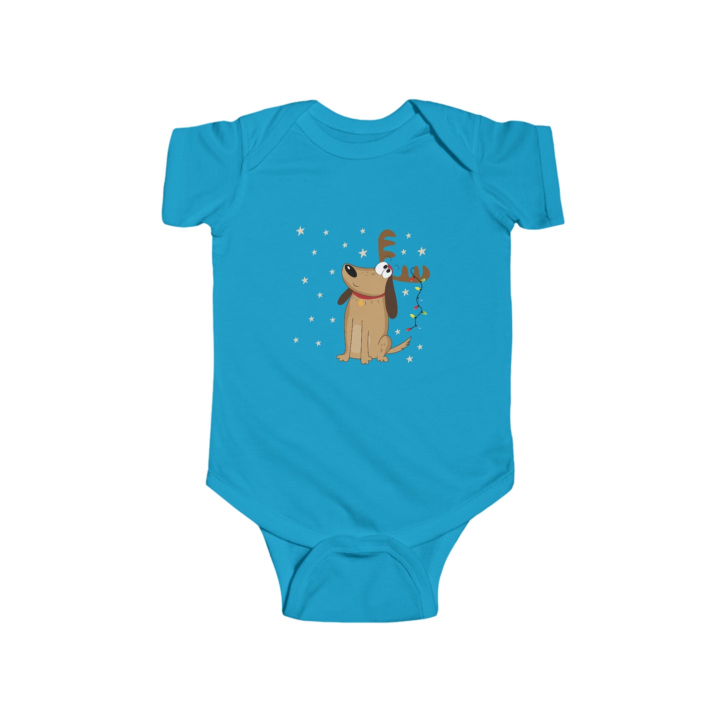 Infant Fine Jersey Bodysuit with Cartoon Reindeer Dog with Holiday Lights