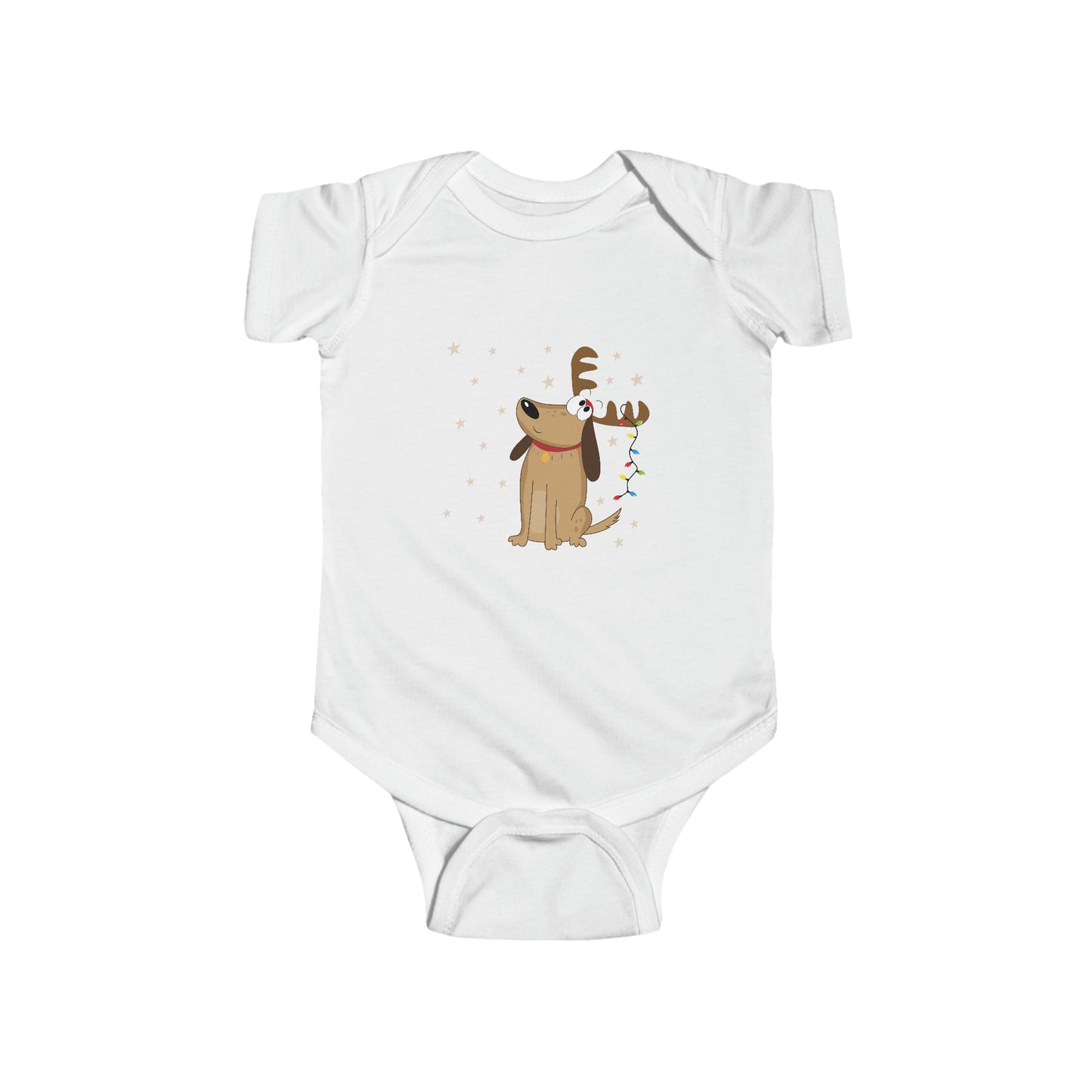 Infant Fine Jersey Bodysuit with Cartoon Reindeer Dog with Holiday Lights