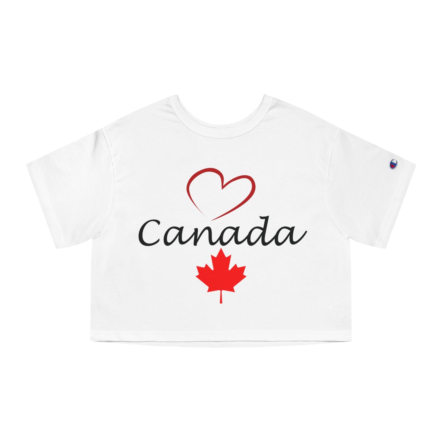 Champion Women's Heritage Cropped T-Shirt with Love Canada Design, with Red Heart, Canada, and Red Maple Leaf