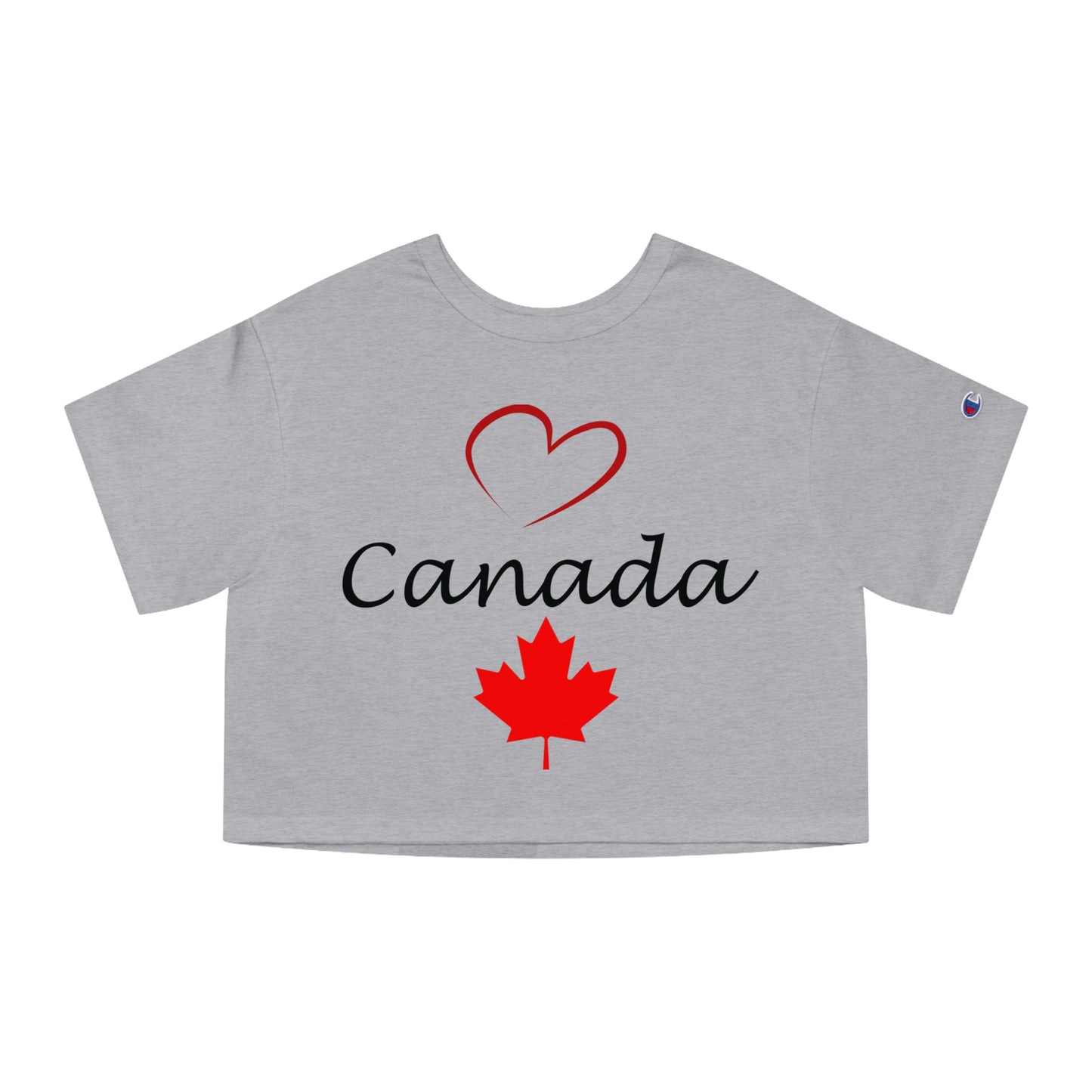 Champion Women's Heritage Cropped T-Shirt with Love Canada Design, with Red Heart, Canada, and Red Maple Leaf