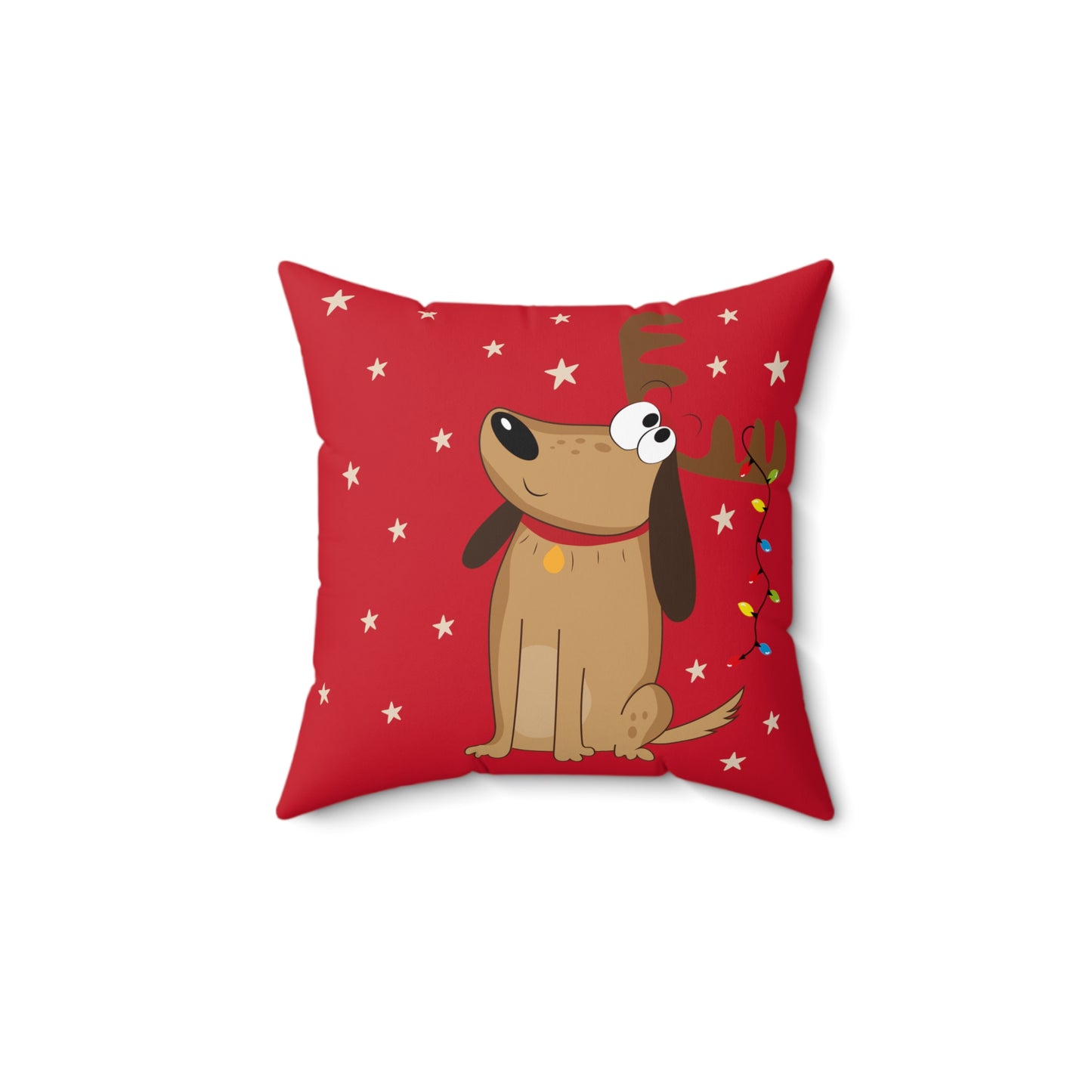 Faux Suede Square Pillow with Holiday Reindeer Dog with decorations and stars