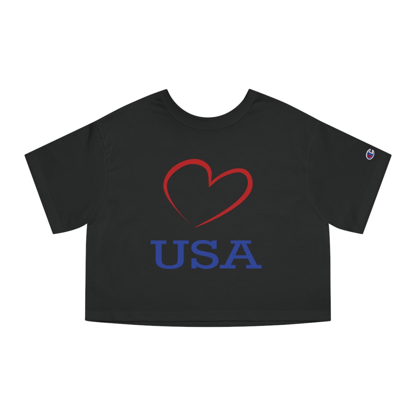 Copy of Champion Women's Heritage Cropped T-Shirt with Love USA Design, with Red Heart, USA