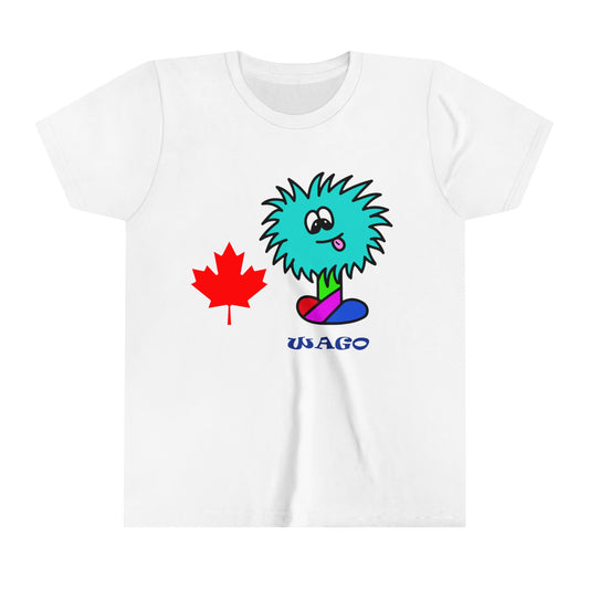 Youth Short Sleeve Tee with Fun WAGO Cartoon & Red Canada Maple Leaf