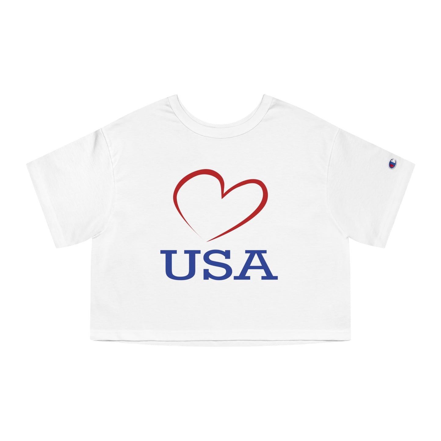 Copy of Champion Women's Heritage Cropped T-Shirt with Love USA Design, with Red Heart, USA