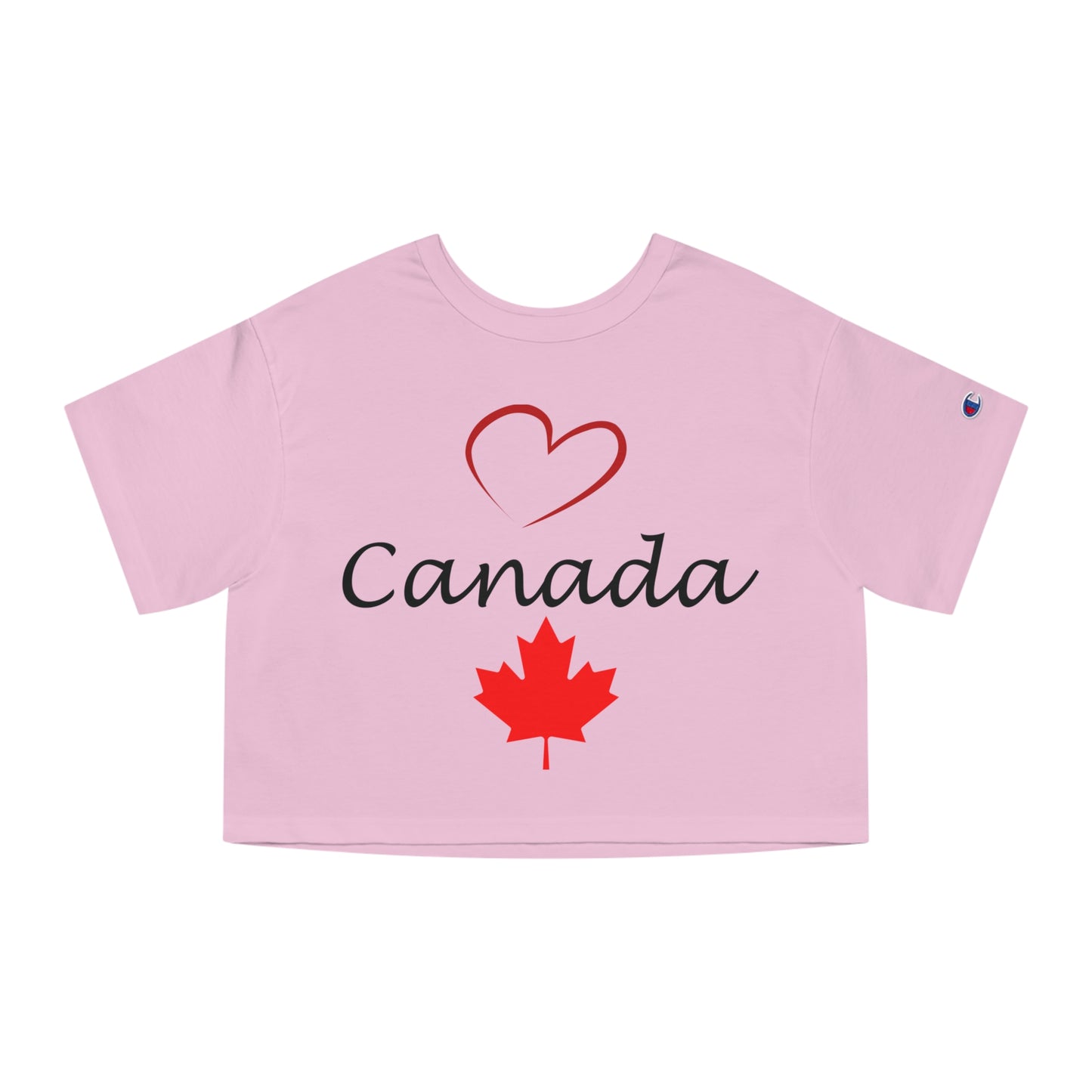 Champion Women's Heritage Cropped T-Shirt with Love Canada Design, with Red Heart, Canada, and Red Maple Leaf