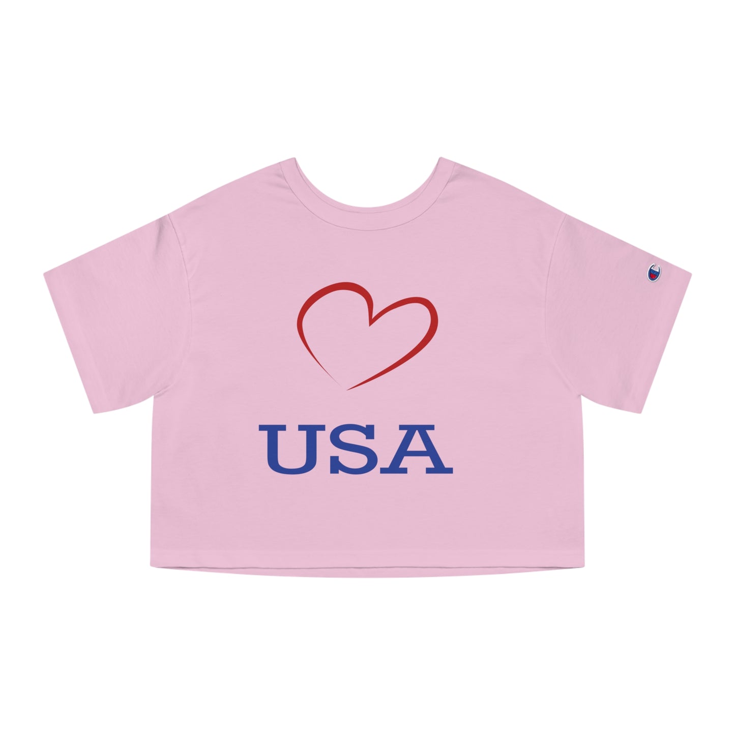 Copy of Champion Women's Heritage Cropped T-Shirt with Love USA Design, with Red Heart, USA