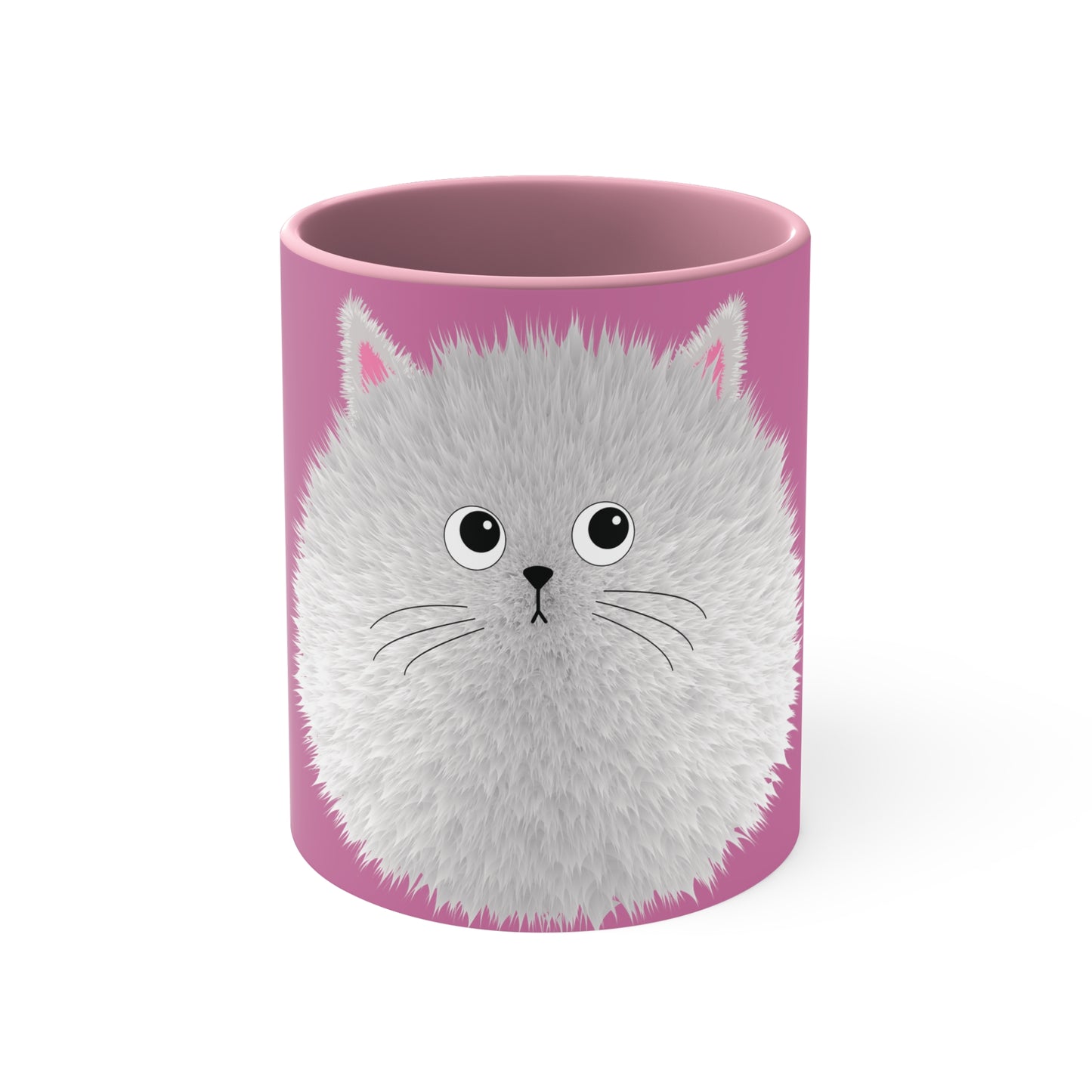 Coffee Mug with Cute Fluffy White Cartoon Cat Design, 11oz