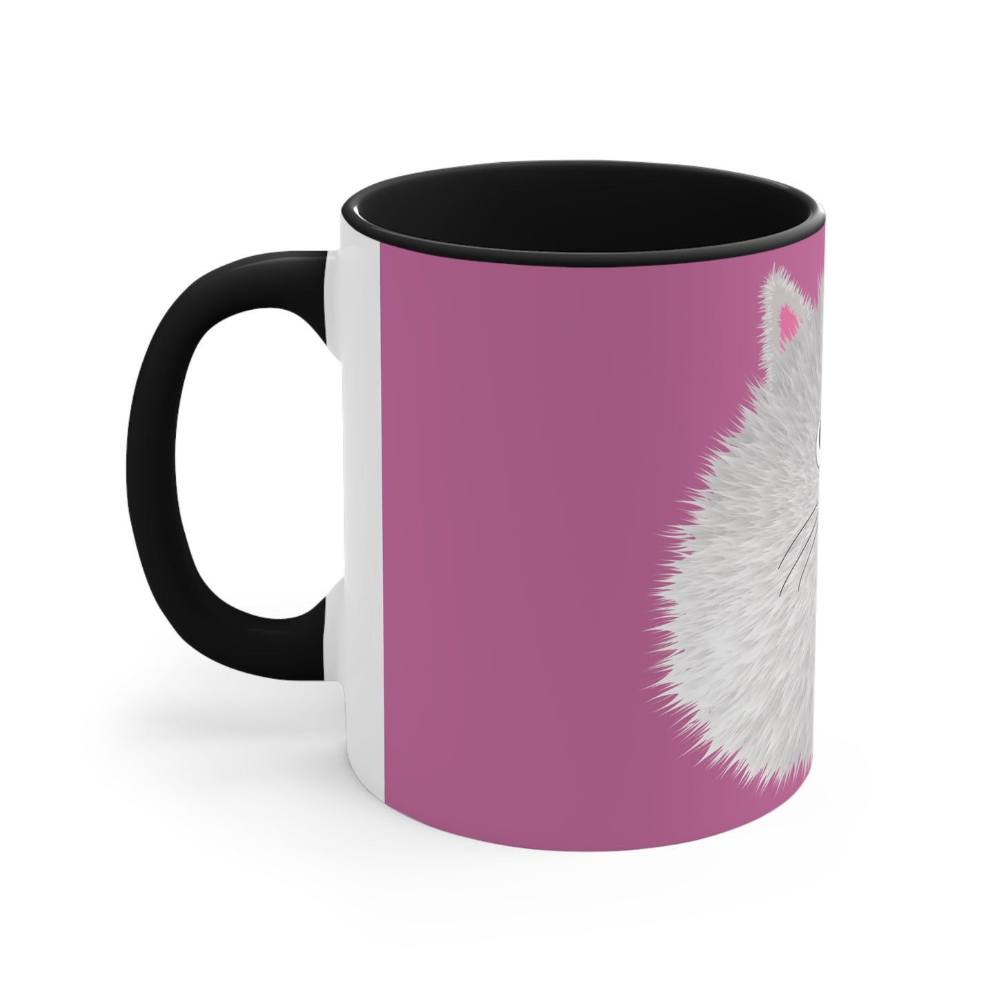 Coffee Mug with Cute Fluffy White Cartoon Cat Design, 11oz