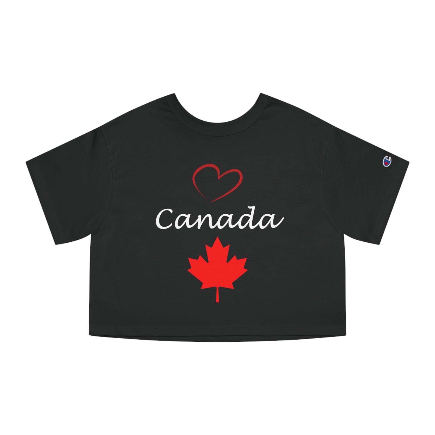 Champion Women's Heritage Cropped T-Shirt with Love Canada Design, with Red Heart, Canada, and Red Maple Leaf