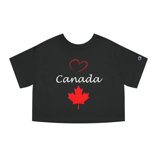 Champion Women's Heritage Cropped T-Shirt with Love Canada Design, with Red Heart, Canada, and Red Maple Leaf