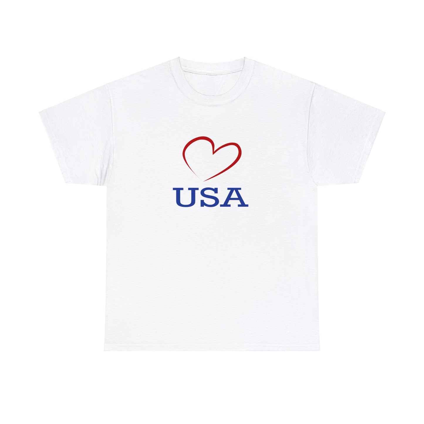 Unisex Heavy Cotton Tee with Red Heart and I Love USA Design