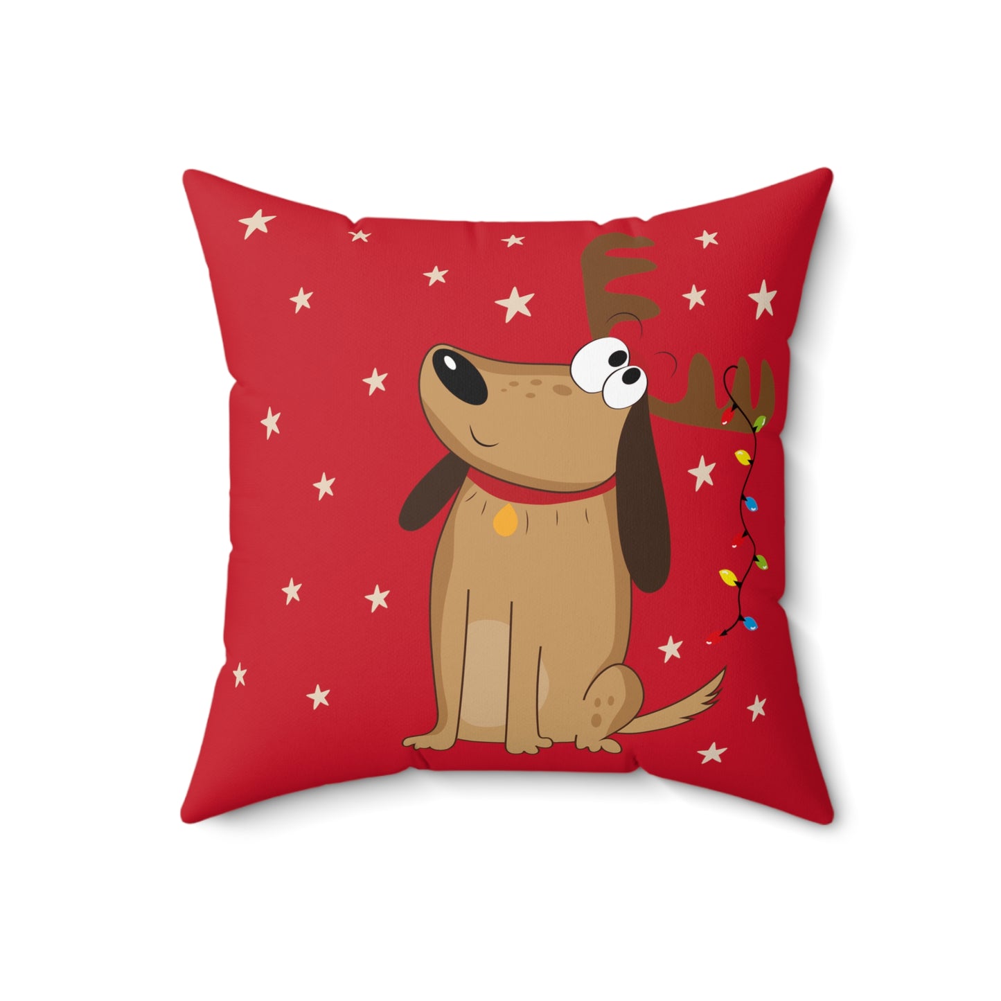 Faux Suede Square Pillow with Holiday Reindeer Dog with decorations and stars