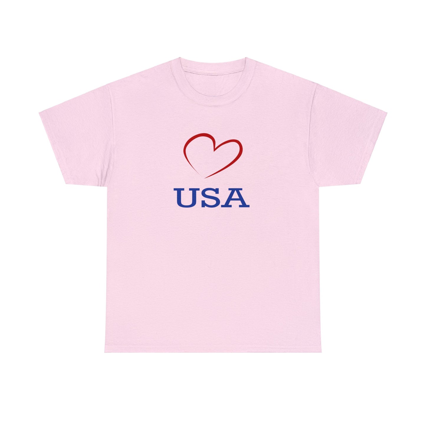 Unisex Heavy Cotton Tee with Red Heart and I Love USA Design