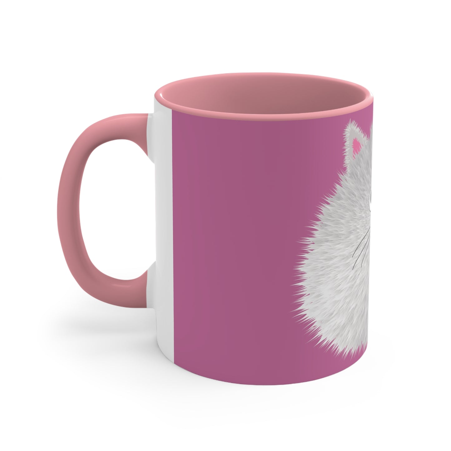 Coffee Mug with Cute Fluffy White Cartoon Cat Design, 11oz